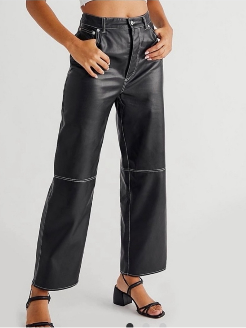 🖤 Free People The It Factor Vegan Leather Pants Black Mystic Size 4